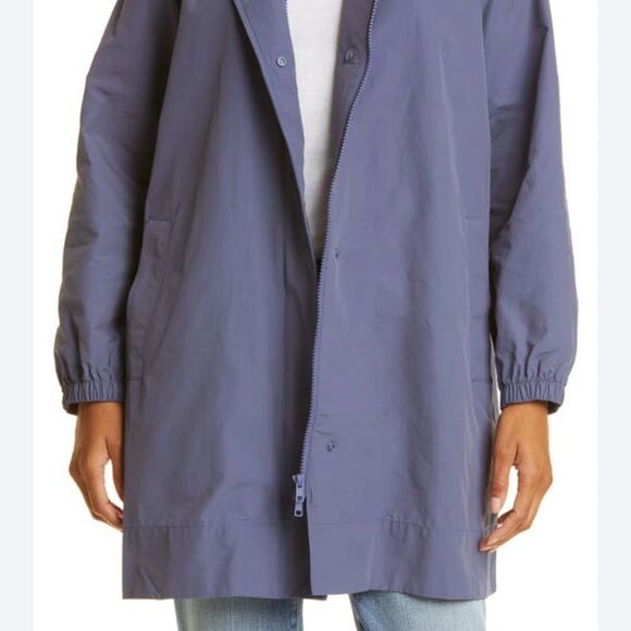 Eileen Fisher Stand Collar Hidden Hood Organic Cotton Blend Coat In Twilight Xs - Picture 10 of 14
